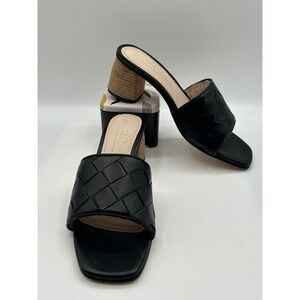 Journee Signature Collection Slides,Womens 7.5 M,Black Woven Leather Block Heel